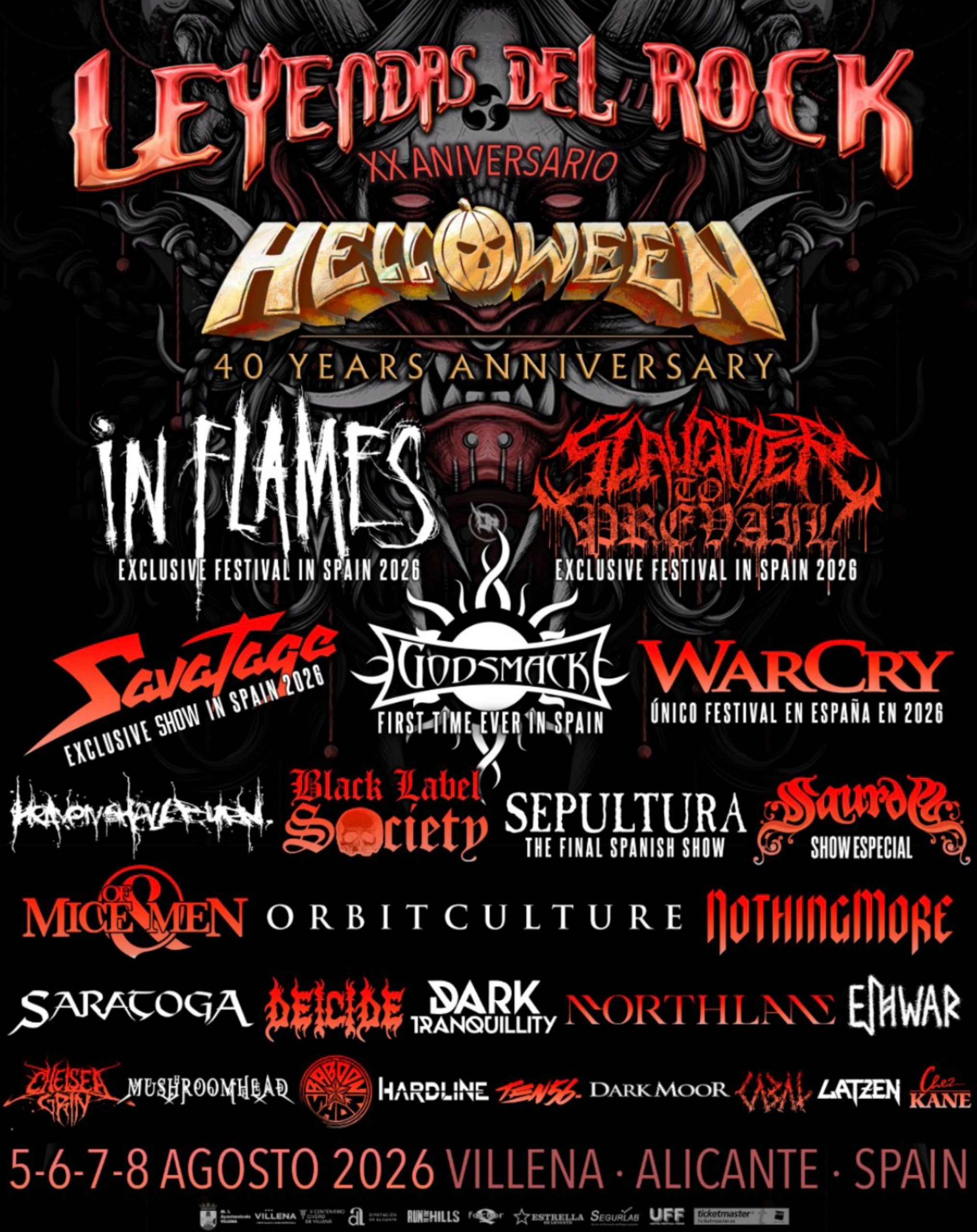Leyendas del Rock celebrará su XX aniversario del 5 al 8 de agosto de 2026 en Villena. Con Helloween, In Flames, Savatage, Godsmack, Sepultura y más